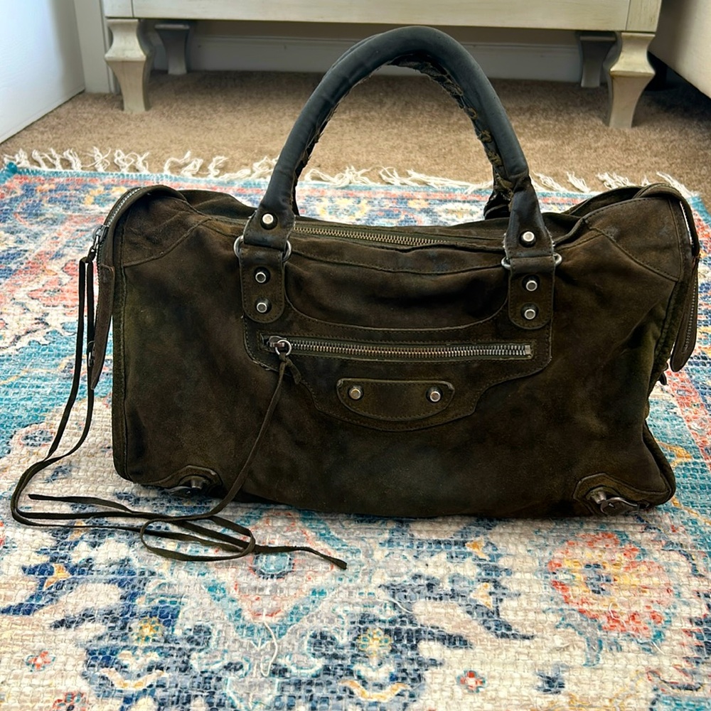Vintage Balenciaga City Bag in Khaki Suede